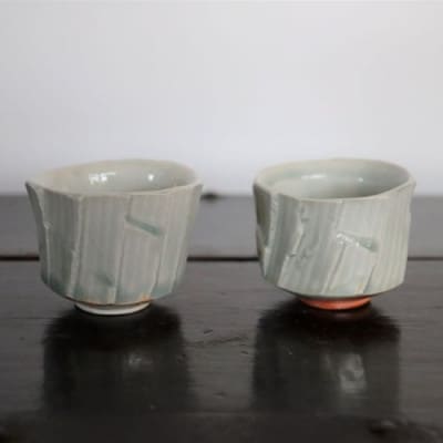 あんじ窯 陶 井口の灰釉面取ぐい呑ペア 口径7cm 高さ5cm 1セット | お
