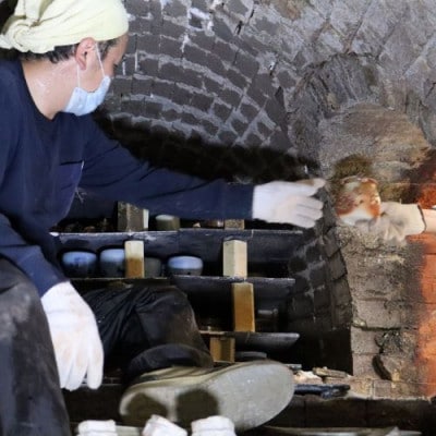 あんじ窯 陶 井口の灰釉面取ぐい呑ペア 口径7cm 高さ5cm 1セット