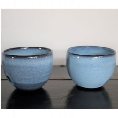 あんじ窯 陶 井口の青白釉スープ碗ペア 口径10.5cm 高さ7.5cm 1セット