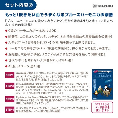 楽器を始めよう!スズキ ブルースハーモニカMANJI C調と楽譜集のセット