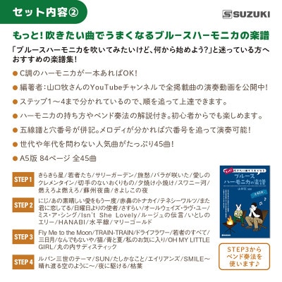 心躍るグリーンのハーモニカ♪スズキ ブルースハーモニカOLIVE C-20 C調と楽譜集のセット