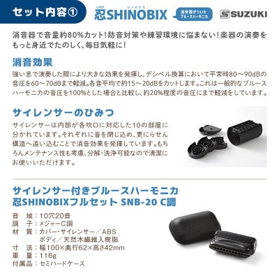 練習環境に困らないサイレンサー付き10ホールハーモニカ　忍SHINOBIX (C調)と楽譜のセット