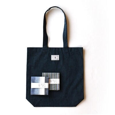 遠州綿紬　はんかち2枚&エコバッグ(青)　