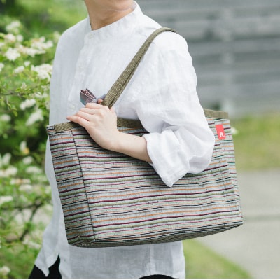 【遠州綿紬&ROOTOTE】トートバッグ　habituel-ハビチェル-春霖