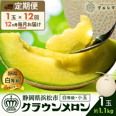 【毎月定期便】クラウンメロン白等級1.1kg前後1玉入り 全12回