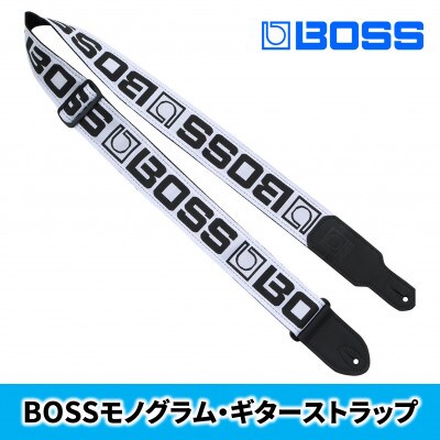 【BOSS】モノグラムロゴ・ギターストラップ(白地/黒ロゴ)/BSM-20-WB