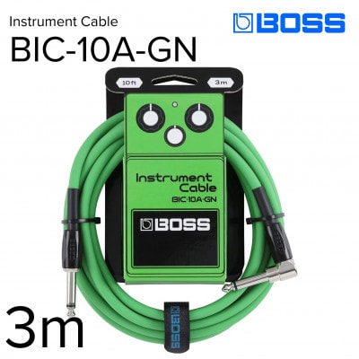 【BOSS】ギター、ベース用ケーブル/3m/L型-ストレート型/グリーン/BIC-10A-GN