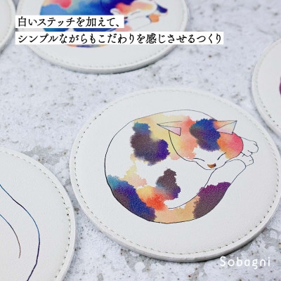 Sobagni　丸まりネコースター(きなこ・タンゴ・三毛 3枚セット)