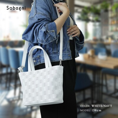 Sobagni　TRICK TOTE(ホワイト/ネイビー)　1点