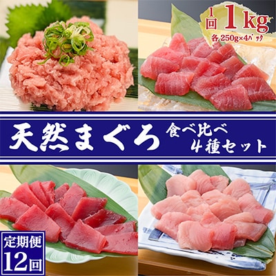 【毎月定期便】天然マグロ4種セット(メバチマグロ、ミナミマグロ、ビンチョウマグロ、ネギトロ)全12回