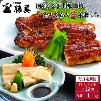 【毎月定期便】国産うなぎ白焼 蒲焼 170g×2尾セット(タレ・山椒付)全12回