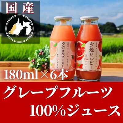 浜松市産グレープフルーツ100%ストレートジュース「夕焼けルビー」180ml×6本 国産