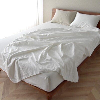 日本製 綿&麻 ブランケット a.n.d シングル 和晒ホワイト×麻ホワイト