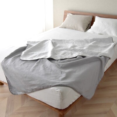 日本製 綿&麻 ブランケット a.n.d シングル 和晒グレー×麻ホワイト