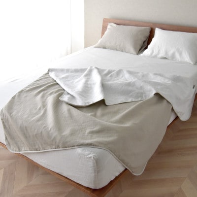 日本製 綿&麻 ブランケット a.n.d シングル 和晒グレージュ×麻ホワイト