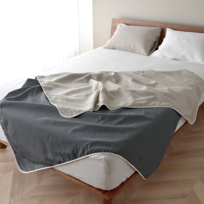 日本製 綿&麻 ブランケット a.n.d シングル 和晒チャコールグレー×麻ベージュ