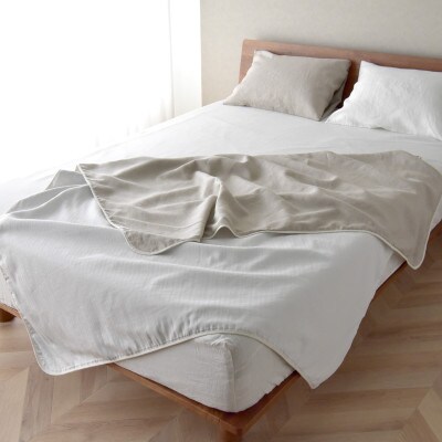 日本製 綿&麻 ブランケット a.n.d ダブル 和晒ホワイト×麻ベージュ