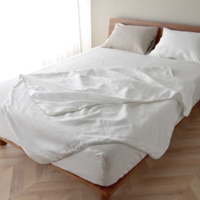 日本製 綿&麻 ブランケット a.n.d クイーン 和晒ホワイト×麻ホワイト