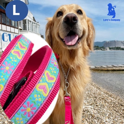 大型犬用 Lサイズ　ハーフチョークカラーとリードのセット 【ピンクハート】