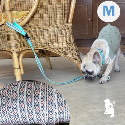 中型犬用Mサイズ　ハーフチョークカラーとショートハンドル付きリードのセット 【ひし型ミント】