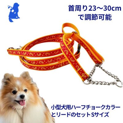 小型犬用 Sサイズ　ハーフチョークカラーとリードのセット 【イエローペイズリー】