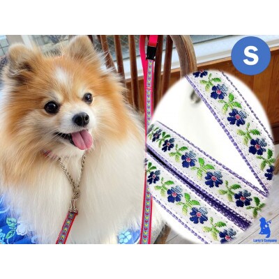 小型犬用 Sサイズ　ハーフチョークカラーとリードのセット 【ネイビープチフラワー】