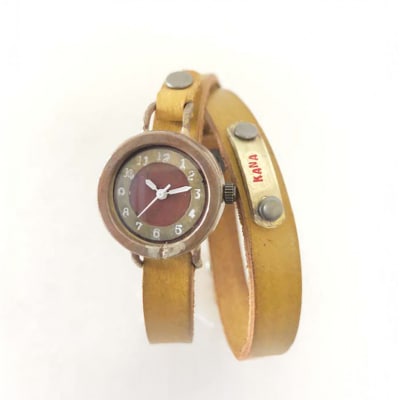 HR24の手作り時計　F(女性用)黄茶[No5895-0302]