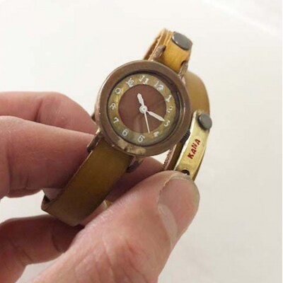 HR24の手作り時計　F(女性用)黄茶[No5895-0302]