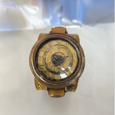 HR24の大型サイズ手作り時計　G(男性用)黄茶[No5895-0303]
