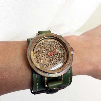HR24の大型サイズ手作り時計　H(男性用)オリブ[No5895-0304]
