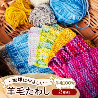 羊毛たわし 約9cm×12cm 2枚組 色柄おまかせ[No5895-0760]