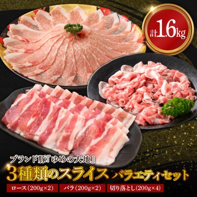 ゆめの大地豚ロース、バラ、切り落とし3種類のスライス　バラエティセット200g×8パック計1.6kg