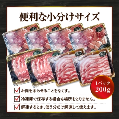 ゆめの大地豚ロース、バラ、切り落とし3種類のスライス　バラエティセット200g×8パック計1.6kg