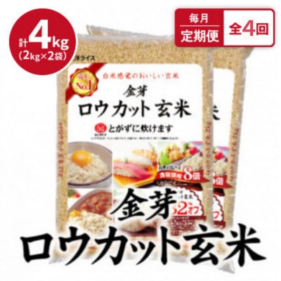 【毎月定期便】金芽ロウカット玄米4kg(2kg×2袋)ふっくら柔らかい美味しさ!全4回