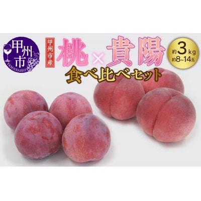 【2025年先行】山梨県甲州市産 もも×貴陽 食べ比べセット 約3kg(もも貴陽合わせて8～14玉)