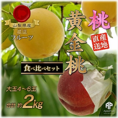 【2025年先行受付】山梨県甲州市産 厳選!桃と黄金桃の食べ比べセット 約2kg(4～6玉)