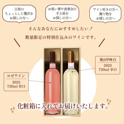 山梨県産 ロゼワイン 甲州白ワイン 2本セット 飲み比べ 720ml×2本 ラベルレス