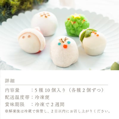 【聖夜の上生菓子】和菓子で楽しむクリスマス!練り切りなど詰め合わせ 5種×2セット 化粧箱入り