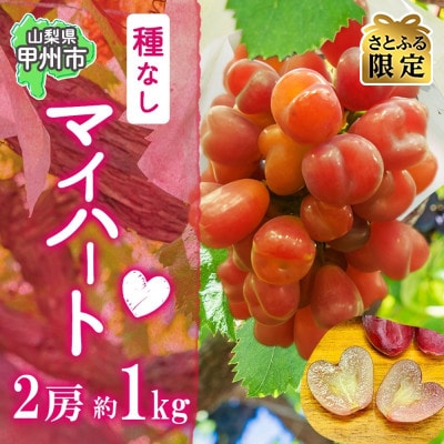 【さとふる限定】山梨県産のマイハート 2房 約1kg 可愛いハート型ぶどう 山梨県 甲州市