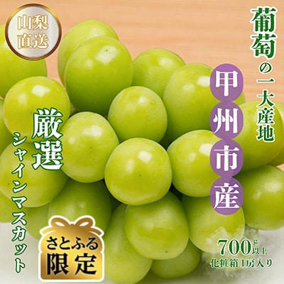 【さとふる限定】【8月下旬より発送予定】甲州市産厳選旬のシャインマスカット 700g以上 1房入