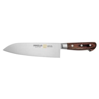 H35-26 三徳包丁180mm 伊勢屋治平 モリブデン鋼 口金付 マホガニーパッカー柄 (B-5)