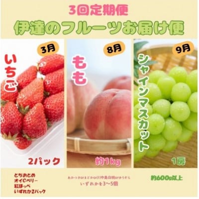 【発送月固定定期便】伊達のフルーツ 3種いちごともも(1kg)とシャインマスカット(600g)全3回