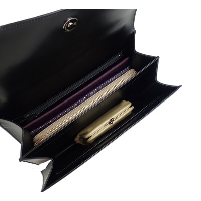 濱野皮革工藝フォーマルスフレハンドバッグ(ブラック金具)