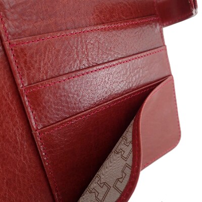 【濱野皮革工藝】マルチケース収納 レディースメンズHAMANOクラッシーロングカードケース エンジ