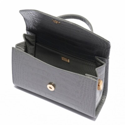 【濱野皮革工藝のバッグ】プティ・フォルムクロコUNO(グレー×ゴールド)