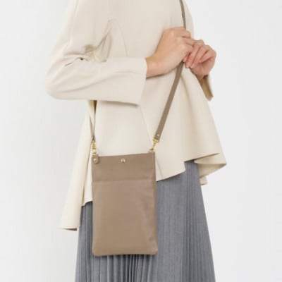 【濱野皮革工藝 HAMANO バッグ】フロット スマホポシェット(グレージュ)