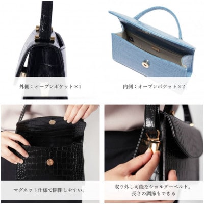 【濱野皮革工藝 HAMANO バッグ】プティ・フォルム クロコDUE(グレー×ゴールド)