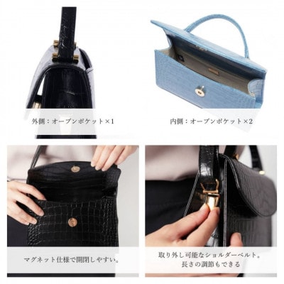 【濱野皮革工藝 HAMANO バッグ】プティ・フォルム クロコDUE(スカイブルー×ゴールド)