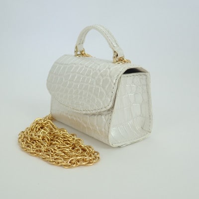 【濱野皮革工藝 HAMANO バッグ】セラフィーナクロコショルダーバッグ(パールホワイト)