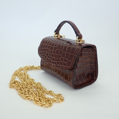 【濱野皮革工藝 HAMANO バッグ】セラフィーナクロコショルダーバッグ(ブラウン)